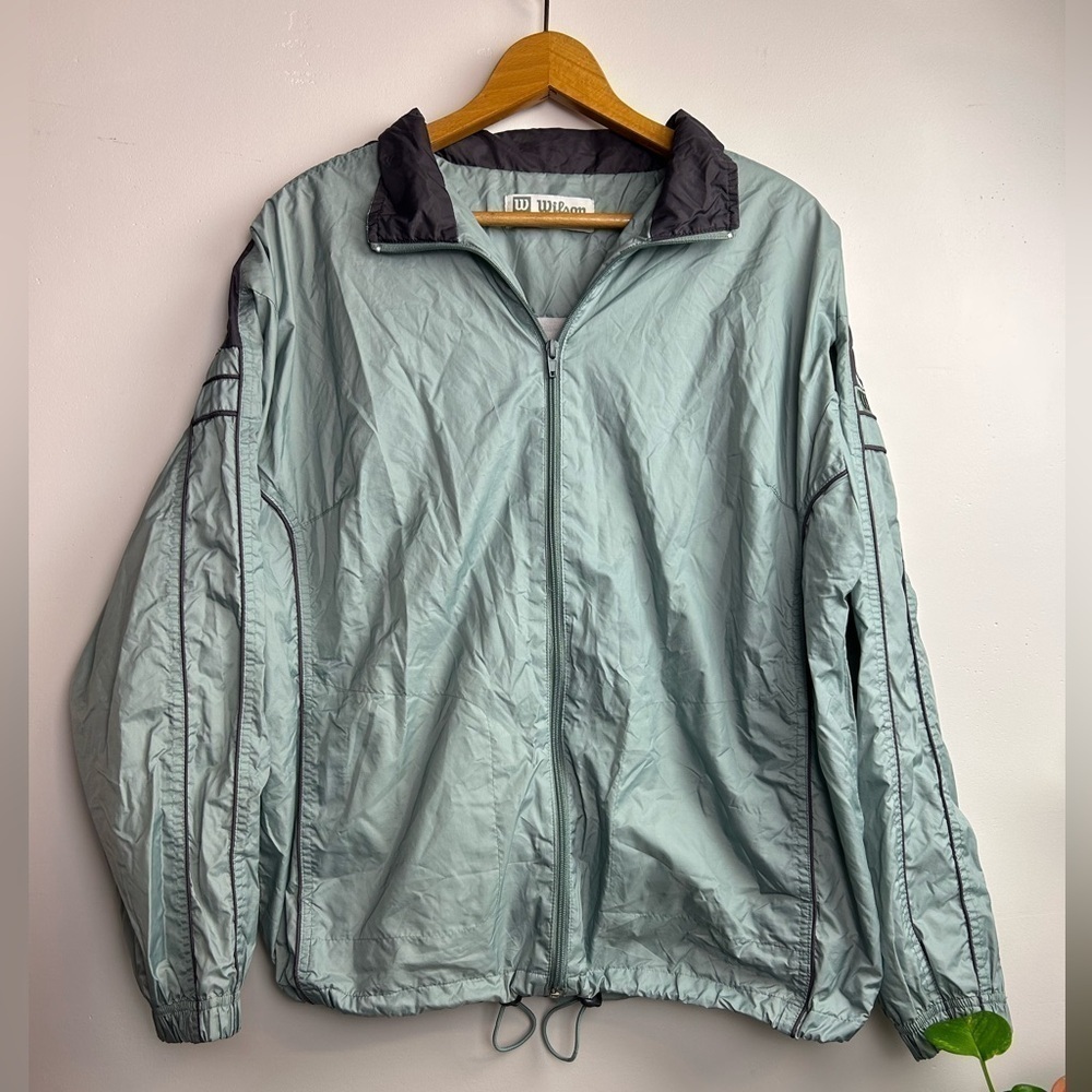 Wilson Vintage 80s Y2K Sz M Preppy Baggy Nylon Varsity raining Jacket Blue teal